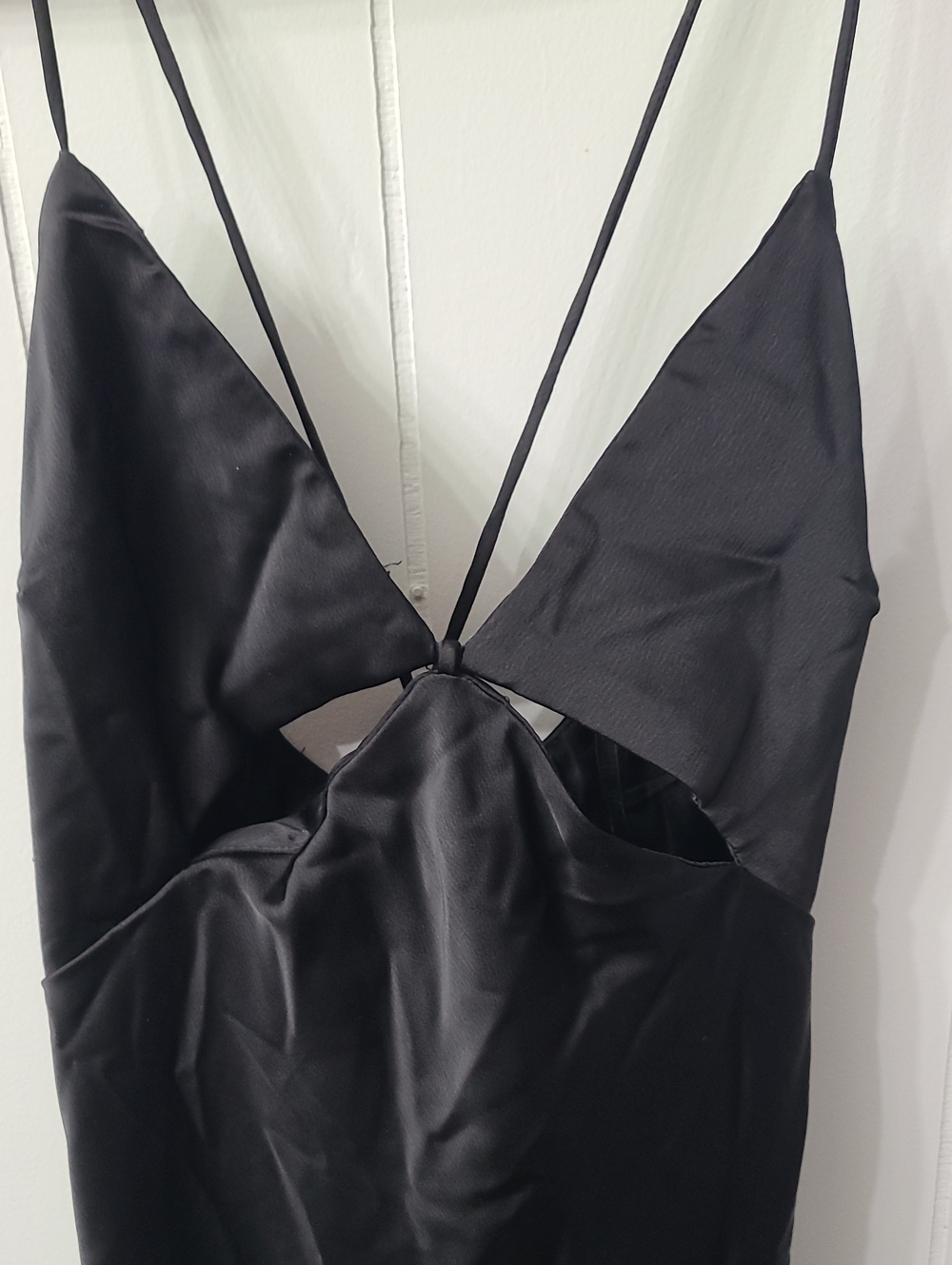Black Satin Dress With Cutout And Laceup Detailing